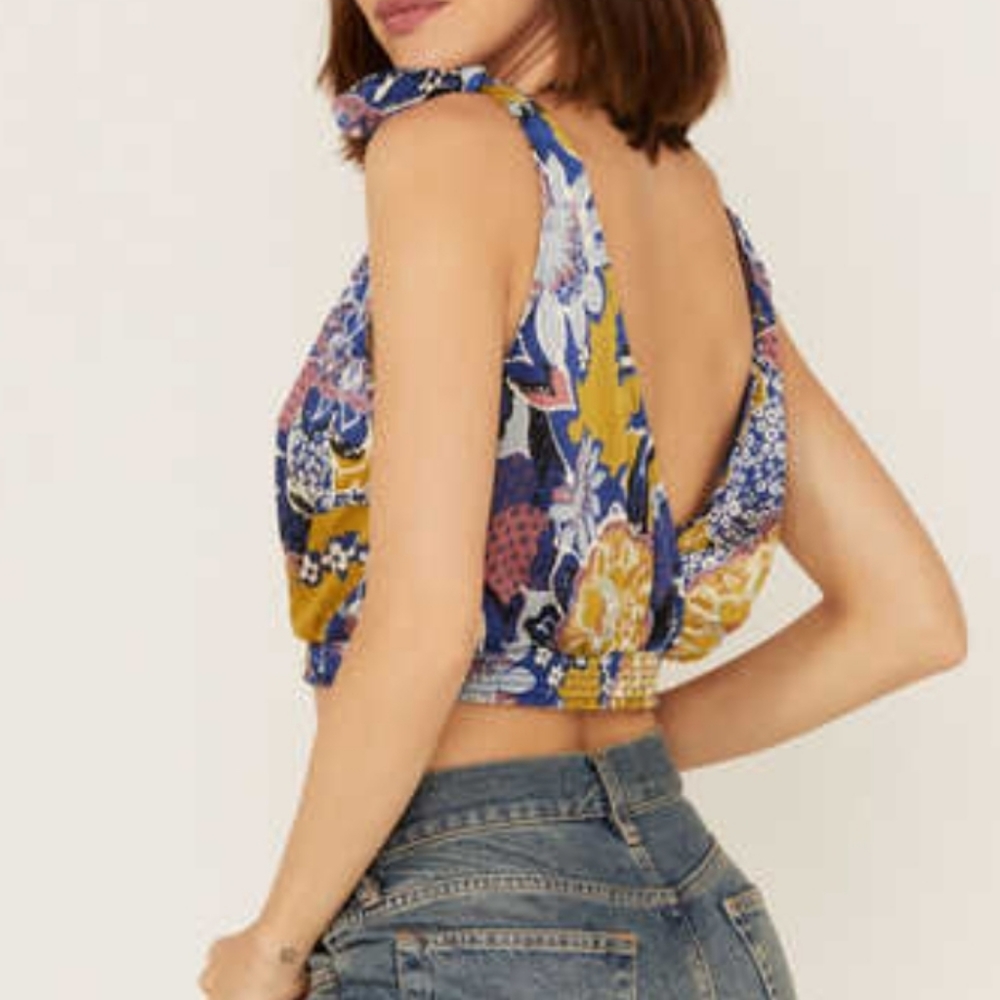 Free People Women's Large Floral Crop Tie Strap Tank Top New with Tags - Picture 2 of 5